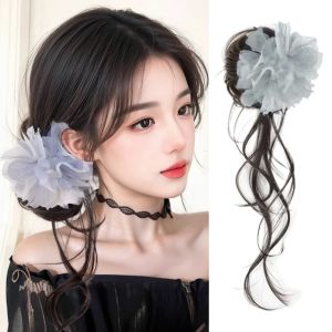 HUIHEYU Claw Clip Flower Bun Head Wig Hair Extensions Synthetic Hair False Hair Pieces Fashion Fluffy Messy Curly Chignon Women