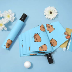 Cute Capybara Umbrella All Weather Use Windproof Anti-UV Foldable Dual-Use for Sunny & Rainy Days