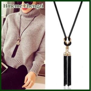 Hmeme Simple Fashionable Geometric Versatile Tassel Long Pendant Necklace For Womens Creative Sweater Chain Jewelry Accessories Gifts