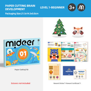 MiDeer Origami Lets Cut Paper Lets Play with Sticker Level up Brain Gamebook For Preschool Children Age 3 to 5