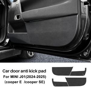 ForCooper E/SE J01 EV 2024 2025 Suede Car Door Anti-Kick Mat Carbon Fiber Door Anti-Dity Protection Interior Accessories