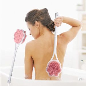HDTRJ Long Handle Bath Back Brush Silicone Double Side Shower Massage Brushes Wash Brush Exfoliation Bathroom Back Scrubber for Bathing
