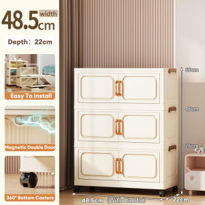JOVNO Foldable Storage Cabinet - Magnetic Door Design with Wheels & Lock for Clothes Toys Home Organization