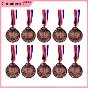 10Pcs Bronze Award Medals with Neck Ribbon Winner Reward Badge 2 Inch Gold Silver Bronze Prizes for Sports Competitions
