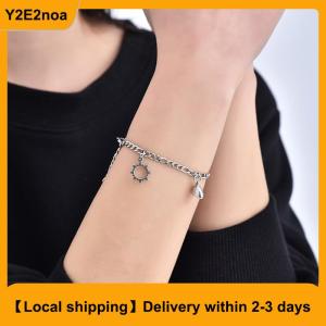 【Local shipping】 2PCS Stainless Steel Non-fading Hip-hop Hand Chain Love Magnet Sun Moon Bracelet For Couple Girlfriend Simple Hand Jewelry