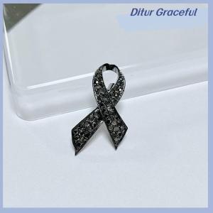 Ditur Simple Alloy Black White Ribbon Pin Badge Brooch Funerals Memorial Pin Mourning Badge Suit Clothing Jewelry Accessories
