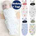 👶🍼[STOCK in M'sia] 👶🍼 2pcs/set Newborn Baby Cotton Swaddle with Hat Kain Bedung Bayi Kain Balut Bayi & Topi Bayi. 