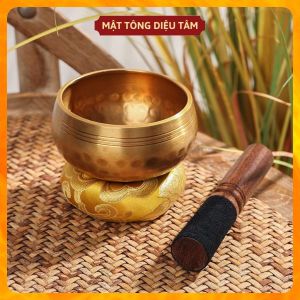 Chuông xoay Nepal bát hát Tây Tạng - chuông xoay thiền tập yoga- bộ chuông kèm đệm đồ thờ cúng Mật tông