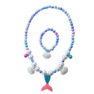 Childrens Mermaid Pearl Necklace Set for Girls Baby Princess Accessories Five-Piece Holiday Gift Jewelry
