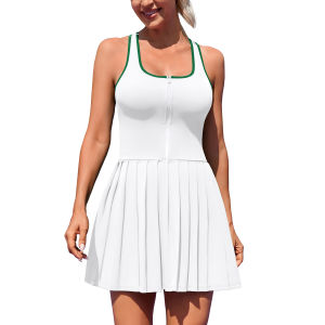 Charmo Women Tennis Dress with Built in Shorts and Bra Pleated Golf Dress Seamless Athletic Dress