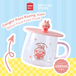 Miniso Tumbler Minum Kaca 300ML Cantik Dengan Tutup