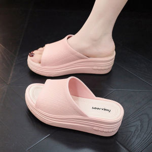 [Free Shipping] Plastic High-Heeled Slippers For Summer Casual Wear WomenS Height-Increasing Waterproof And Non-Slip Beach Sandals Thick-Soled Bathroom Slippers