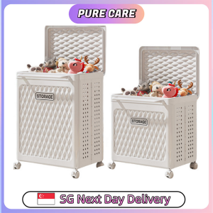 【Pure Care】 Free Installation Toys Storage Box with Lid & Movable Laundry Basket Plush Doll Organizer For Kids