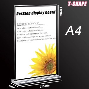 Lar ป้ายตั้งโต๊ะ ป้ายอะคริลิค T-shape ขนาดA4/A5 หนา2mm แนวตั้ง ป้ายโชว์เอกสาร โชว์หนึ่งด้าน ป้ายเมนู ที่ใส่โบว์ชัวร์ Acrylic Sign