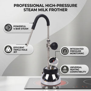 Smart Sensor Steam Milk Frother Stainless Steel 4 Bar Steam Boiling Water Frothing Machine with 3 Hole Nozzle Air Pressure Gauge for Induction Cooktop