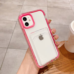 3 In 1 Transparent Shockproof Phone Case With Card Slot For iPhone 15 14 16 13 12 11 Pro Max XR XS X 6 8 7 Plus + SE 2020 Clear Hard Phone Casing Back Cover Shell Hot Sale