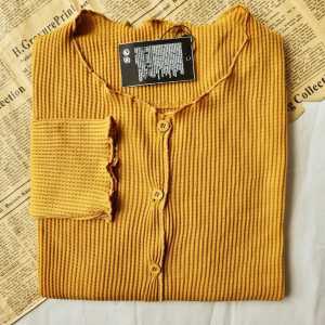 Cardigan Crop Rajut Wafer Wanita Lengan Panjang - Crop Top Cardigan Waffle Kancing Depan