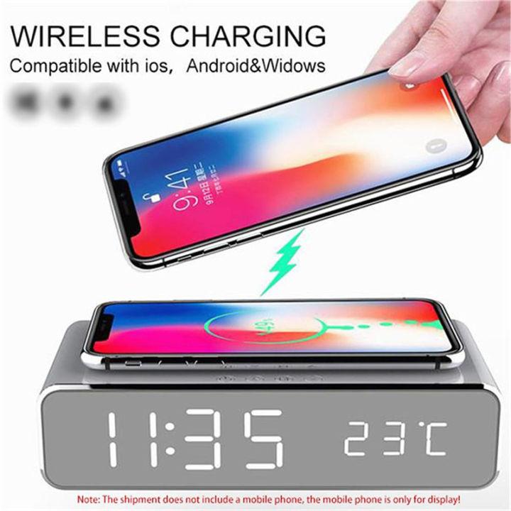 Electric Led Alarm Clock With Phone Wireless Charger Desktop Digital