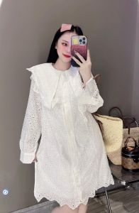 FREE SHIP Váy Thô 2 Lớp Chất Ren Xô Đục Thêu Tay Dài Vạt Nhọn 2 size S và M Phom từ 45kg đến 60kg #tâm phát 123