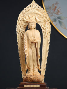 Gautama Guan Yin Statue - Set of Three Exquisite Wooden Buddha Statues Handcrafted Kuan Yin Temple Figures Perfect for Buddhist Prayers at Home Symbolizing Compassion Enlightenment and Spiritual Protection Ideal for Feng Shui Home Decor