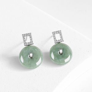 TIMESWIND Light Green Natural Jade Safety Buckle Silver Zircon Women Earrings with Certificate