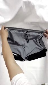 Men Summer Ice Silk Cool 2-in-1 Anti-Slip Stretch Quick Dry Sports Shorts Running Fitness Fake Two Pieces Short Pants Plus Size