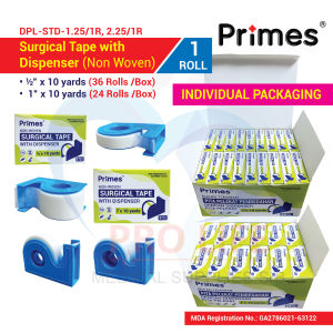 (Single pack type) Primes Surgical Tape with Dispenser(Non Woven)(Individually packaged) ½” x 10 yards /1” x 10yards