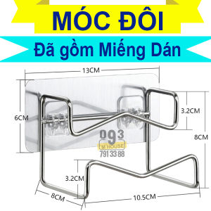 Móc Treo Inox Dán Tường Móc Gác Thau Rổ Tiện Ích 7x7cm 13x6cm