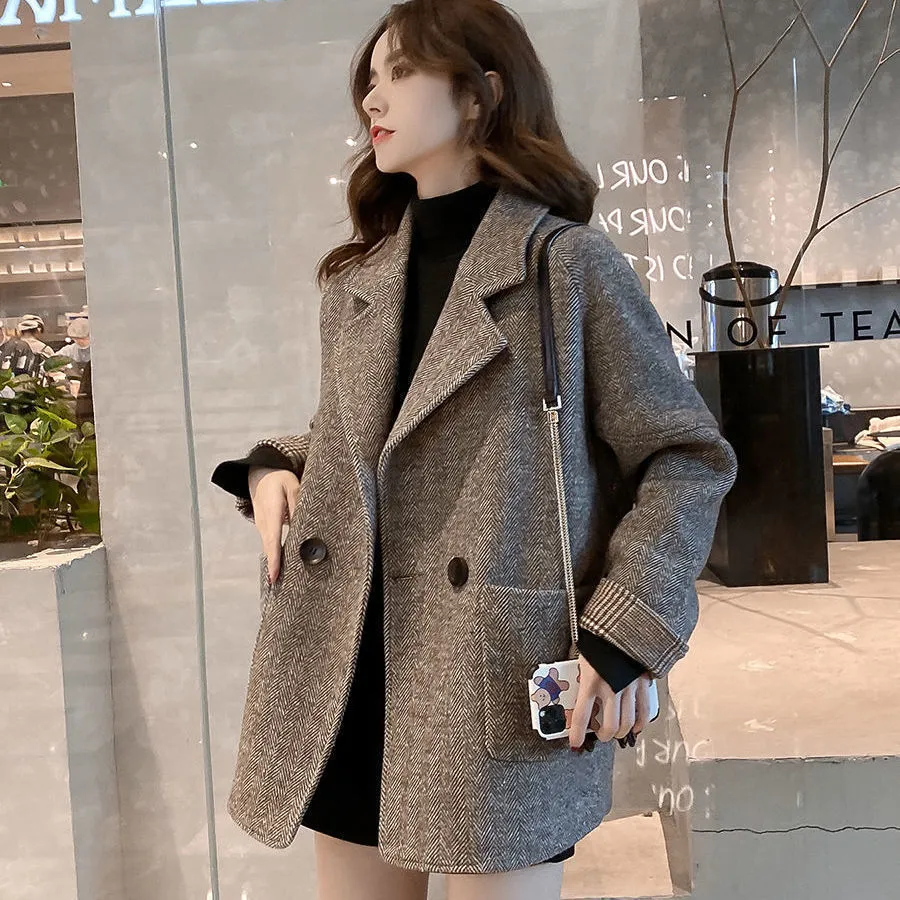 In the autumn and winter Yue Korean girl who decorated coats that long  Leisure gross? jacket SA White XL