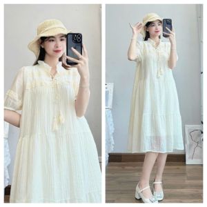 VÁY BẦU CÔNG SỞ DỰ TIỆC MÙA HÈ-ĐẦM BẦU THIẾT KẾ SUÔNG PHỐI CỔ SƠ MI CÁCH ĐIỆU