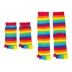 Funny Novelty Colorful Toe Separated Ankle Socks for Women Girl Rainbow Striped Full Finger Breathable Middle Tube Socks