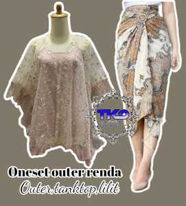 oneset kebayaouter brokat renda cantik mix rok lilit batik kondangan bridesmaid kebaya modern