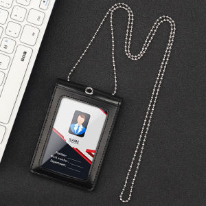 Genuine Leather ID Badge Holder Name Tag Chest Card Holders with Neck Lanyard Formal Staff Office Worker Supplies Magnet Hasp ID Card Case