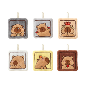 Cute Capybara Themed Children Hand Towels Hanging Microfiber Quick Dry Absorbent Cloths for Home Use