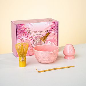 Japanese Cherry Blossom Matcha Tea Set Ceramic Bowl Bamboo Matcha Whisk Traditional Matcha Gifts Box