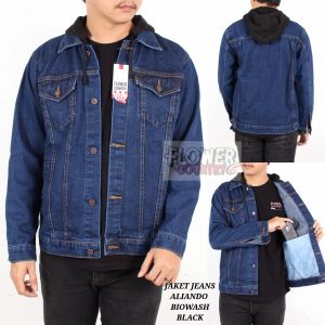 Jaket Jeans Hoodie Pria Casual Hip-Hop Polos dengan TUDUNG - Gaya Korea