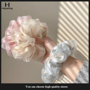 Hayating Double Layer Silk Organza Scrunchies Sweet Flower Hair Band For Girls Ponytail Holder Rubber Bands Hair Ties Hair Accessories