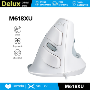 Delux M618XU Wired Vertical Mouse Ergonomic MAX 4200 DPI Silent Click Removable Palm Rest 6 Buttons M Size Optical Silent Click For PC/Laptop/Windows/Mac White color