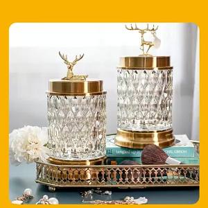 xpkQ Crystal Glass Food Storage Jar Candy Tea Container with Gold Lid Candy Jar Food Storage Glass Cup Jar 9Y3K6