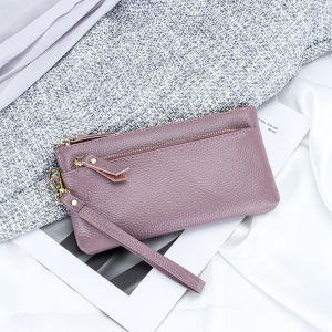 Cowhide Zipper Clutch Multifunctional Mobile Wallet