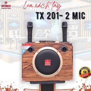 Loa xách tay ONTEKCO  TX 201 - kèm 2 micro không dây chống hú kết nối bluetooth USB AUX công suất lớn bass 20 1 treble.