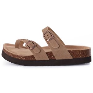 Litfun Open Toe Cork Sandals For Women Classic Brand Thick Sole Beach Shoes With Adjustable Buckle Summer Suede Flat Slippers2026