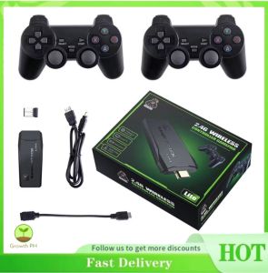 M8 Video Game Stick 25000+ Games 64GB Console 4K Ultra HD + 2.4GHz Wireless Dual Controller Portable Game Box