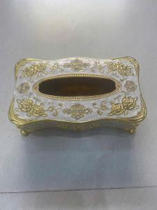 Hộp đựng khăn giấy Inox đính hạt sang trọng (màu vàng)