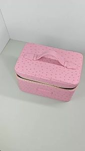 Luxury Ostrich Mock Women Makeup Vanity Bag Custom Name Large Capacity Cosmetic Organizer With Handle Travvel Toiletry Bag2026