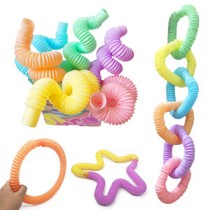 6Pcs macaron Pop Tubes Coil Pop It Magical Toy Circle Funny Folding Fine Fidget Toys Kit Fidget Decompression Anti Stress Relieve Stretch Tube Fun Telescopic Tube Toy