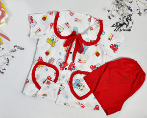 Pijama lụa quần ngắn chú gấu cổ bèo tinh nghịch nhí nhảnh đáng yêu màu sắc tươi sáng rực rỡ