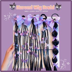 Kuromi Wig Braids Headband Girls High Ponytail Tied Hair Band Girls Sweet Cool Box Braids Hair Accessories for Baby Girls
