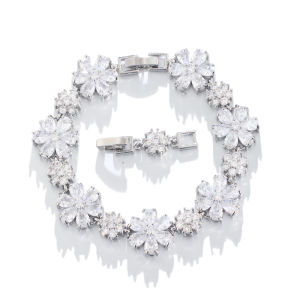 SEQUITO Fashon Jewelry White Gold Color Full Pave Multicolor AAA Cubic Zirconia Stone Luxury Flower Pendant Bracelet for Daily Party Wrist Accessories B216