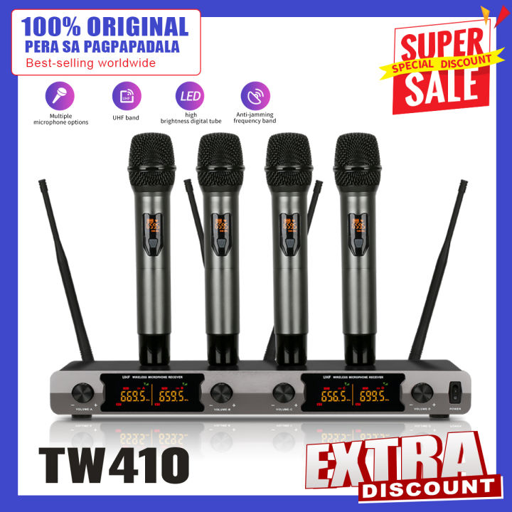 TW410 Wireless Microphone 4 Handheld mikropono UHF 800MHZ Fixed